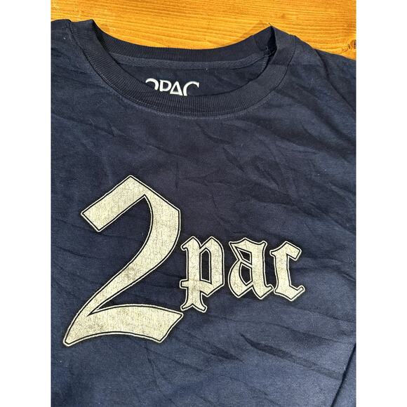 2Pac y2k 90's Rap Music Crewneck Blue Doube Sided Sweater Large - Picture 2 of 6